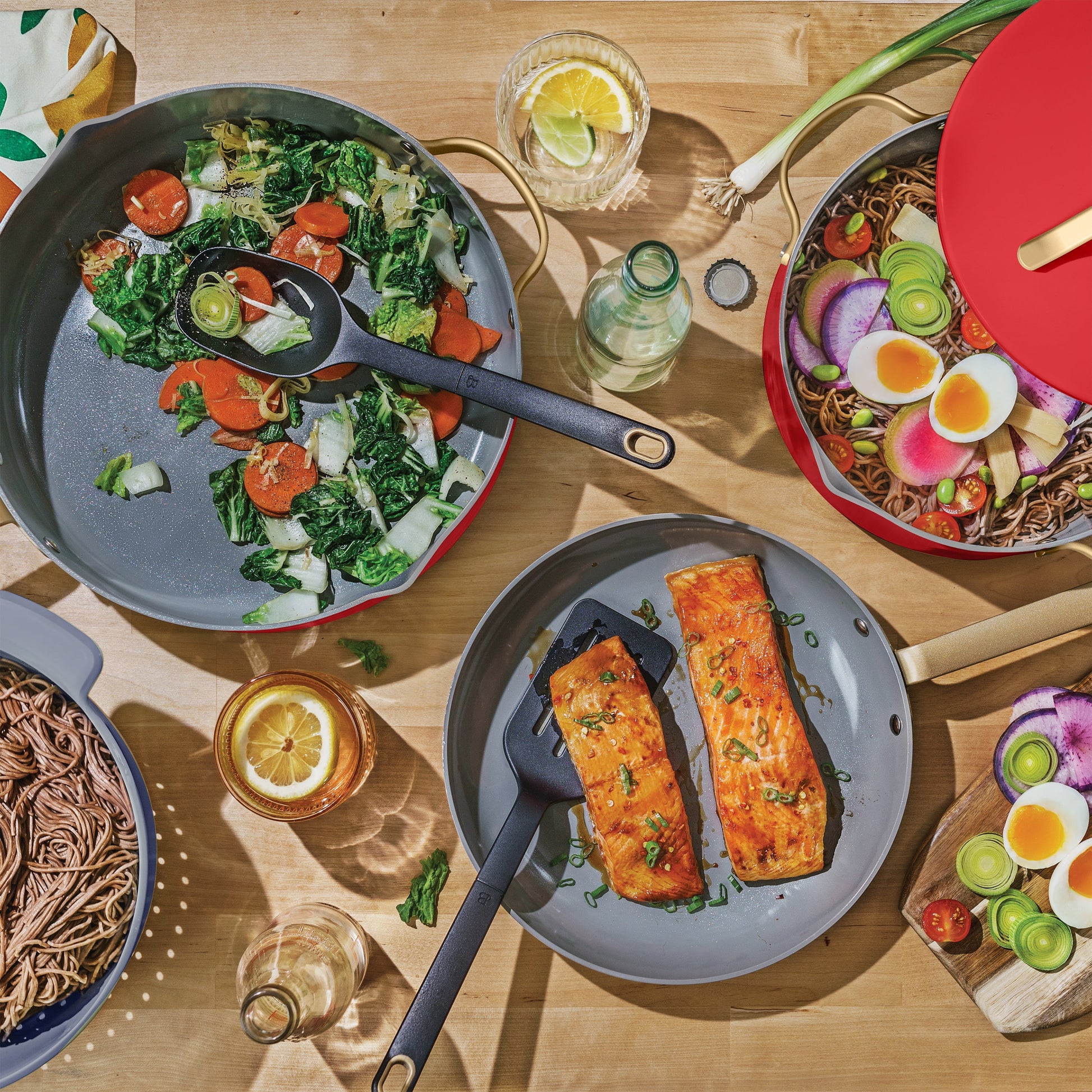 12-Piece Ceramic Nonstick Cookware Set with Strainer Lids in Tomato Red by Drew Barrymore