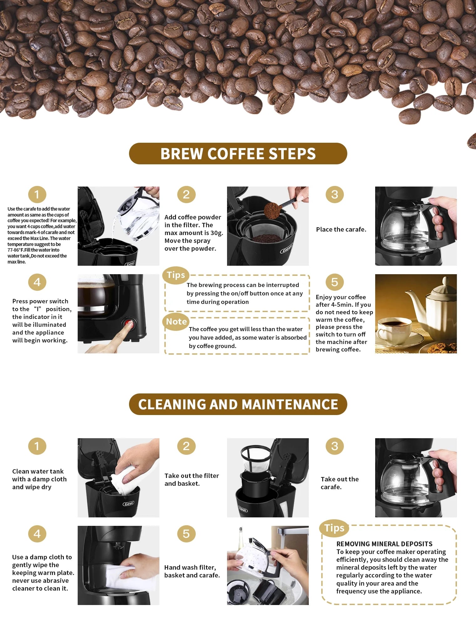 4 Cup Automatic Drip Coffee Maker with Reusable Filter, One Button Control New Condition, 600Ml, Black