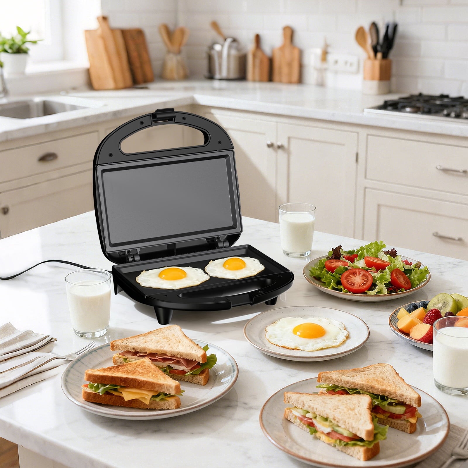 Electric Sandwich Maker - 750W Panini Press with Non-Stick Plates, LED Indicator, Thermostat Control, Cool Touch Handle, Ideal for Breakfast Preparation