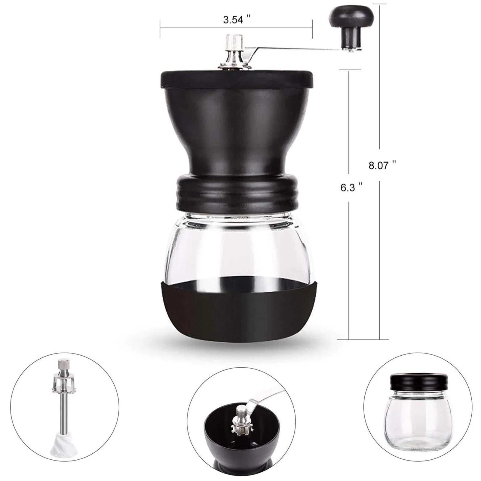 PARACITY Manual Coffee Bean Grinder Small, Ceramic Burr, 2 X 11Oz Glass Jars, Stainless Steel Handle for Drip, Espresso, French Press & Turkish Brew