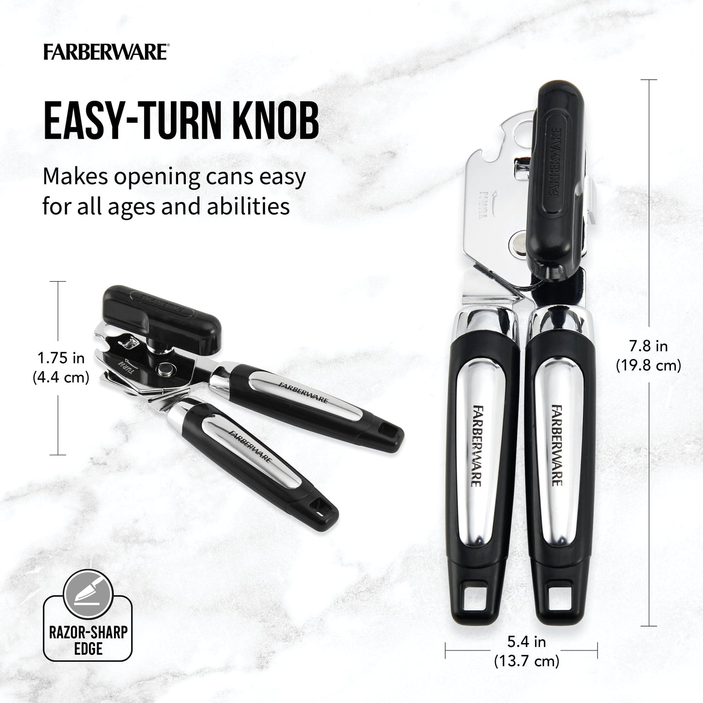 Professional Can Opener with Built in Bottle Opener in Black