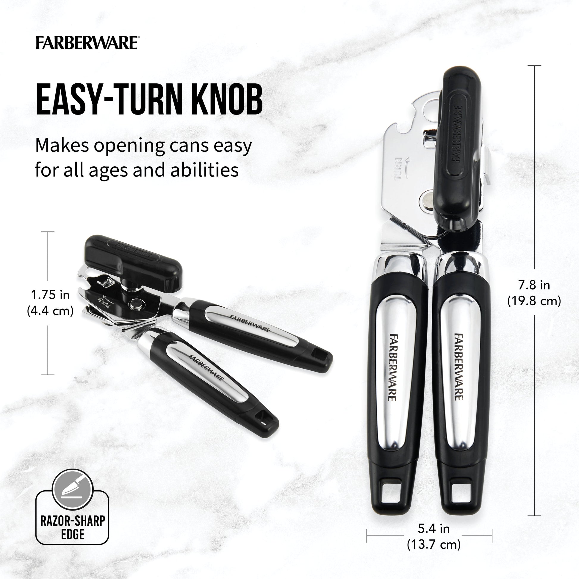 Professional Can Opener with Built in Bottle Opener in Black