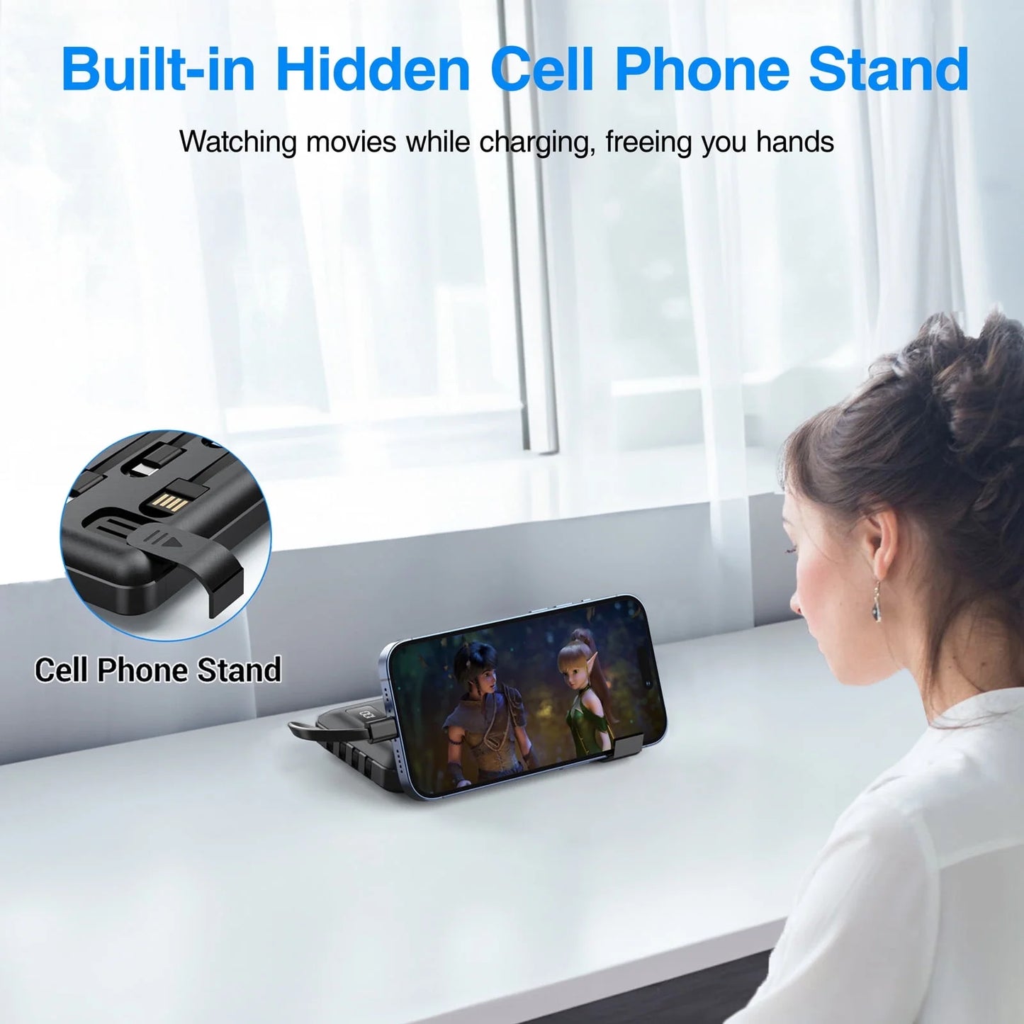 20,000mAh Portable Power Bank with Cables, USB Battery Pack Compatible with iPhone and Android Devices