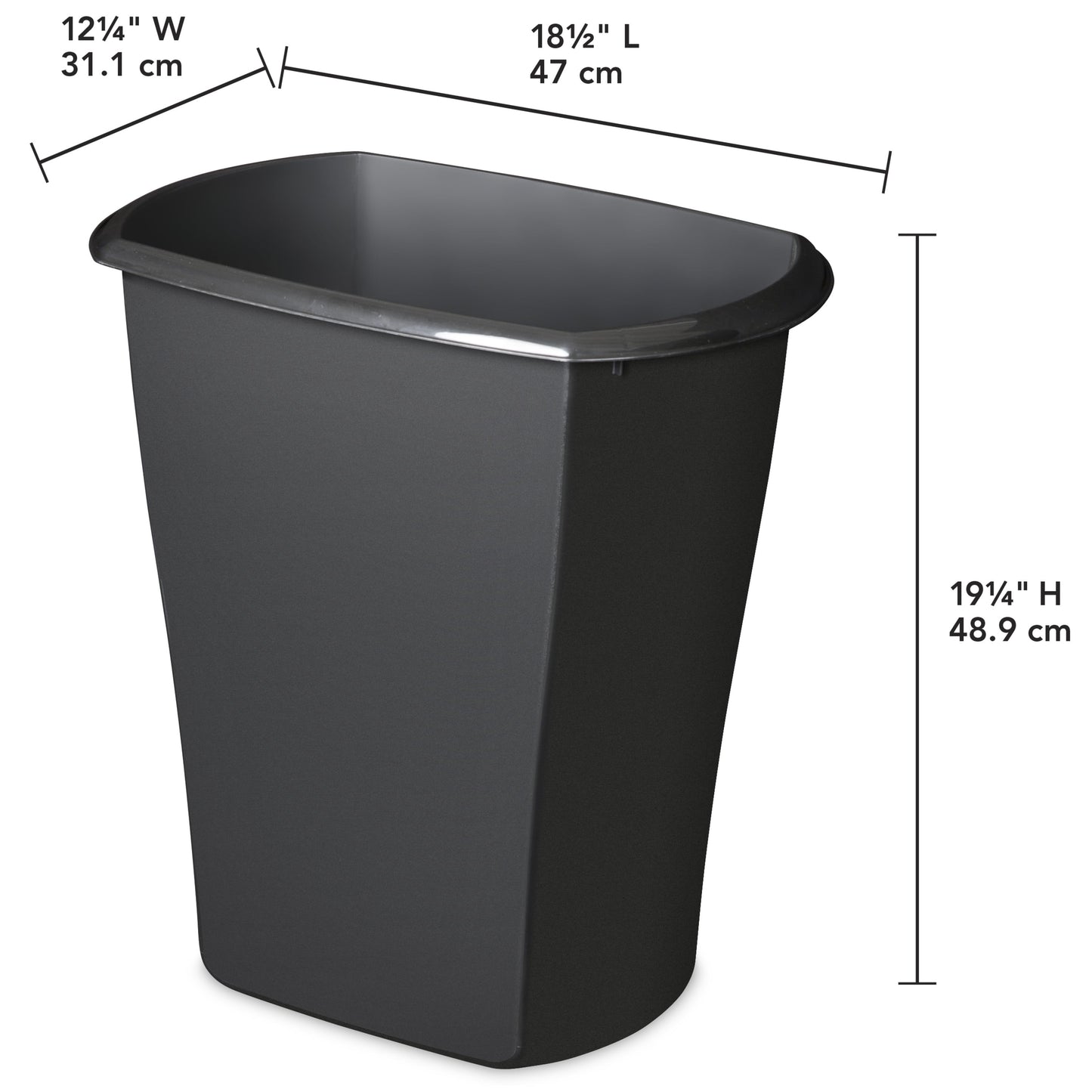 10 Gallon Rectangular Wastebasket, Large Open Plastic Trash Can for Kitchen, Black