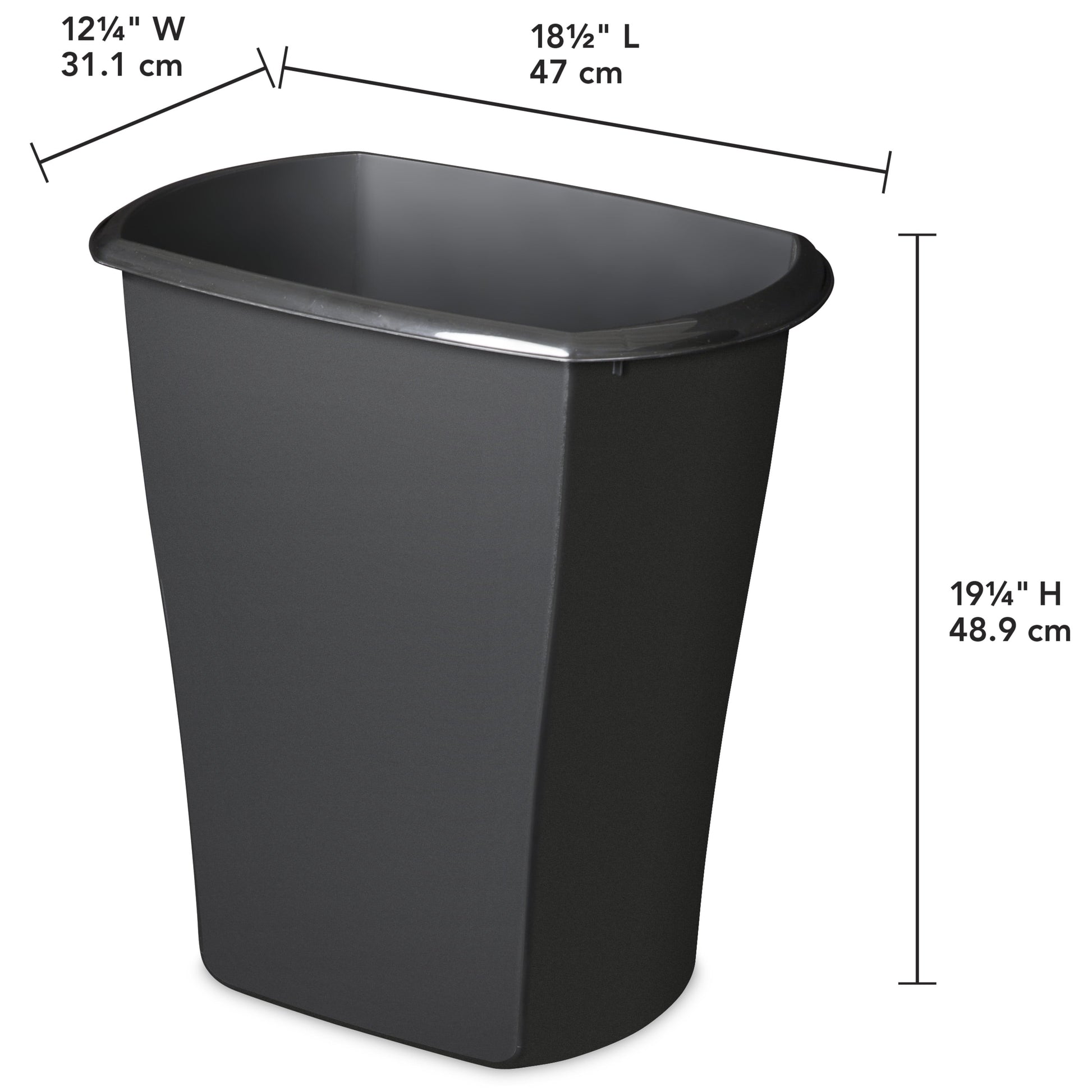 10 Gallon Rectangular Wastebasket, Large Open Plastic Trash Can for Kitchen, Black