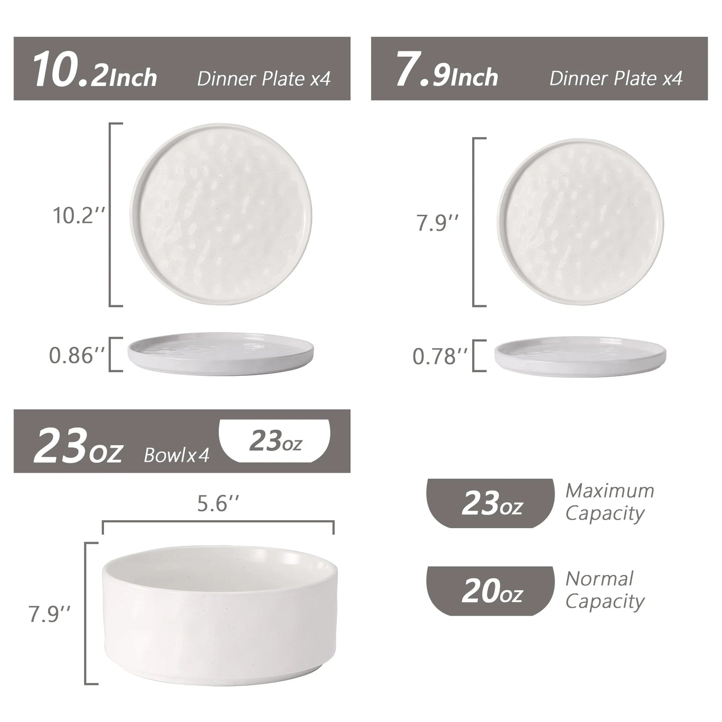 12-Piece Stoneware Dinnerware Set for Four, Elegant Speckled White Ceramic Plates and Bowls for Home and Restaurant Use