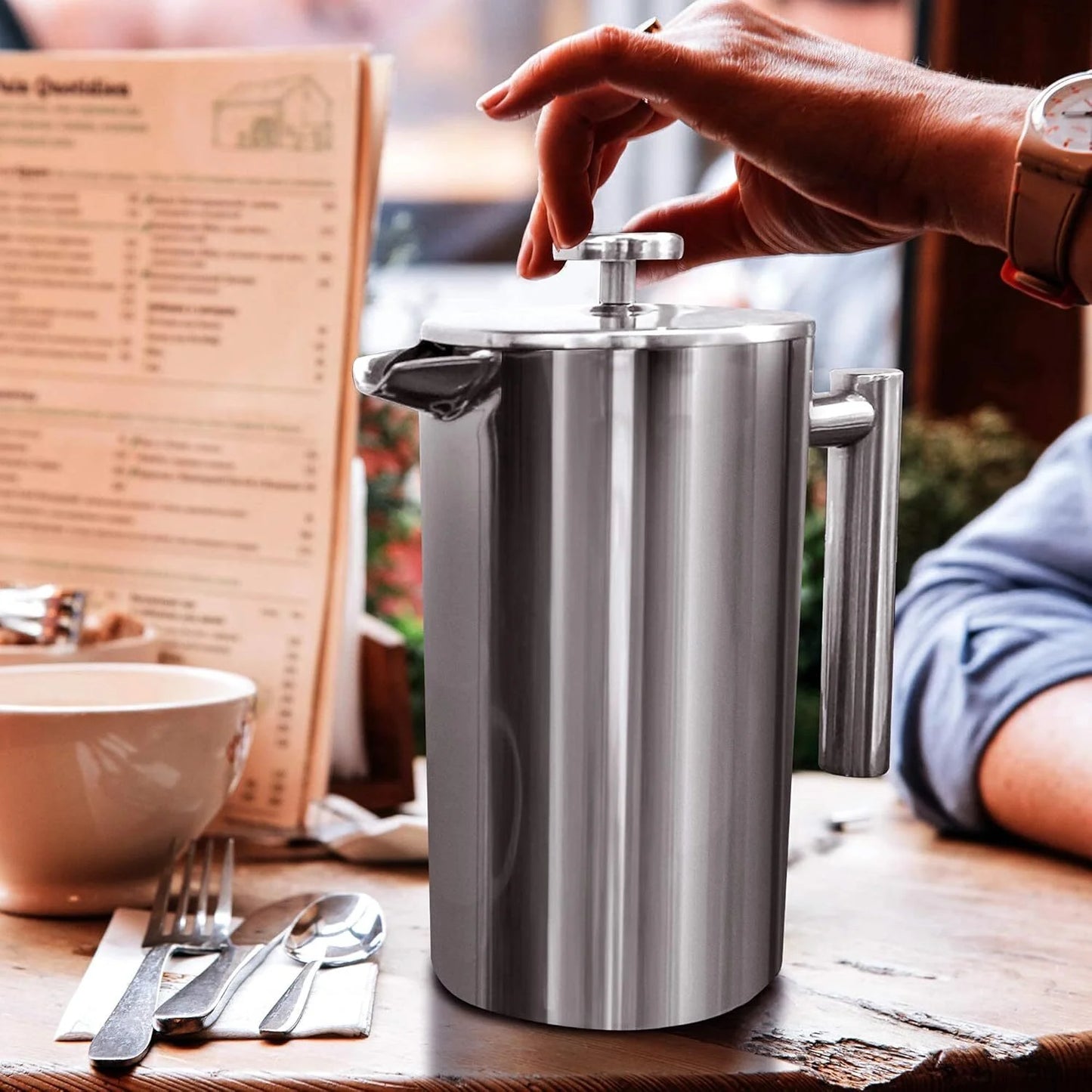 French Press Coffee Maker,  304 Grade Stainless Steel Insulated Coffee Press with 2 Extra Screens, 34Oz