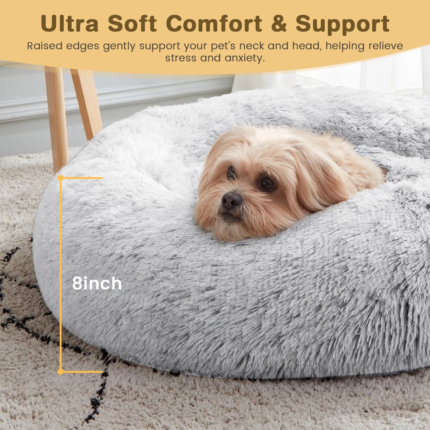 20-Inch Calming Donut Dog Bed for Small Dogs - Anti-Anxiety Cozy Round Pet Bed, Fluffy and Washable for Small to Medium Dogs and Cats