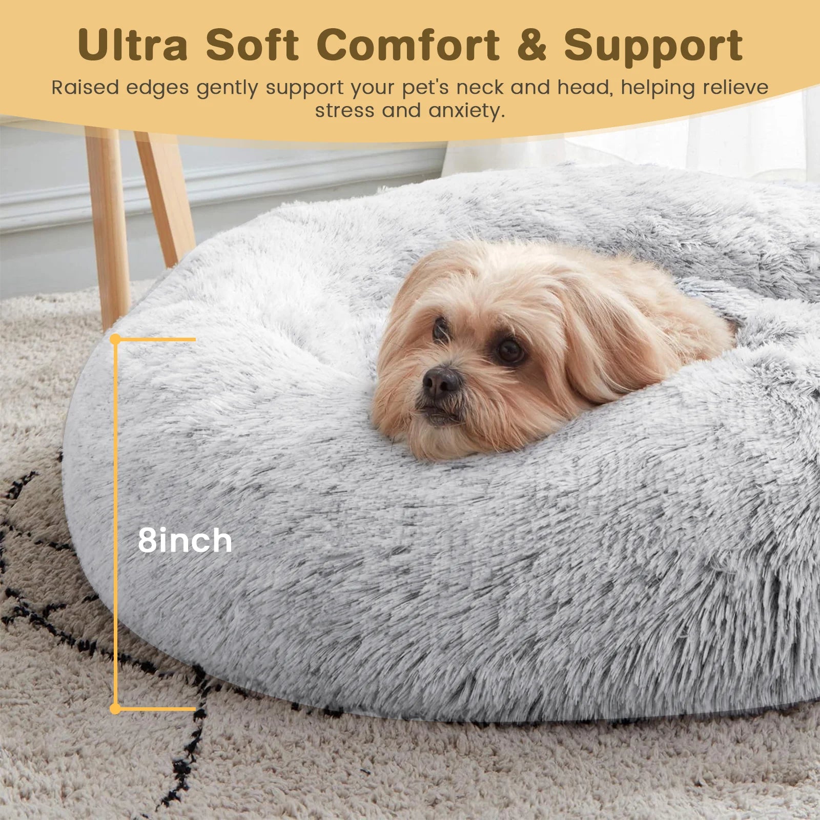 20-Inch Calming Donut Dog Bed for Small Dogs - Anti-Anxiety Cozy Round Pet Bed, Fluffy and Washable for Small to Medium Dogs and Cats