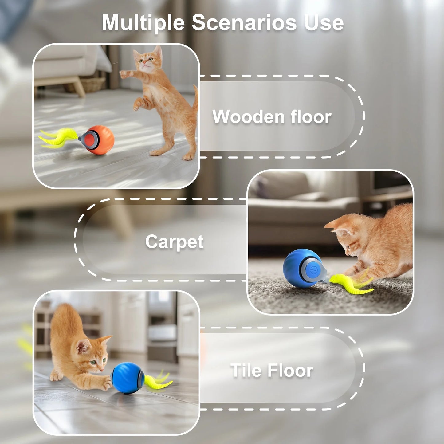 Smart Interactive Cat Toy Balls - Rechargeable with Two Speed Settings for Indoor Cats, 2-Pack (Blue & Orange)