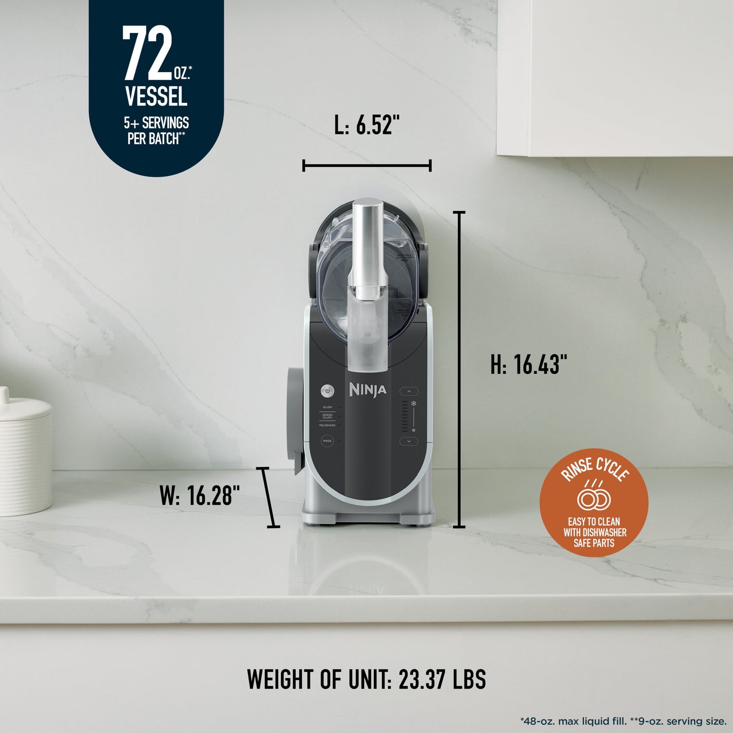 Slushi Frozen Beverage Maker with Rapidchill Technology, 72 Oz Capacity, Three Preset Functions, Dishwasher Safe, Gray