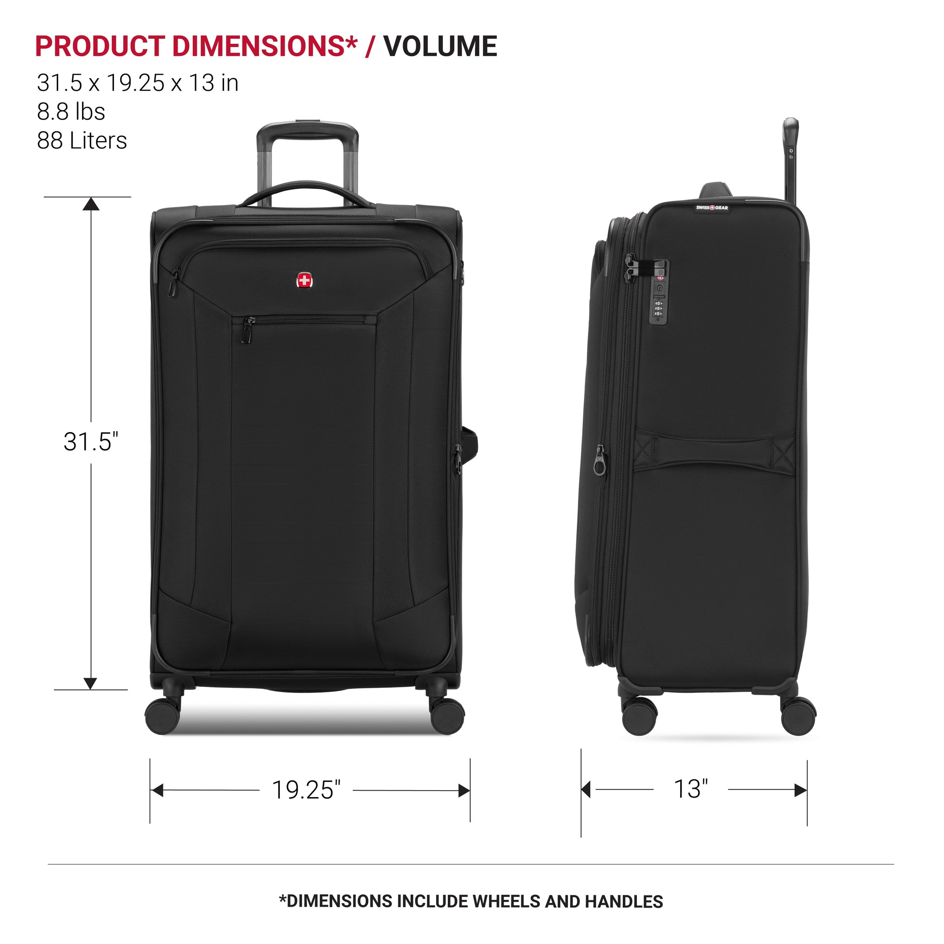 Stride Expandable Large Checked Spinner Suitcase, Black, 8-Wheel Design with Integrated TSA Lock