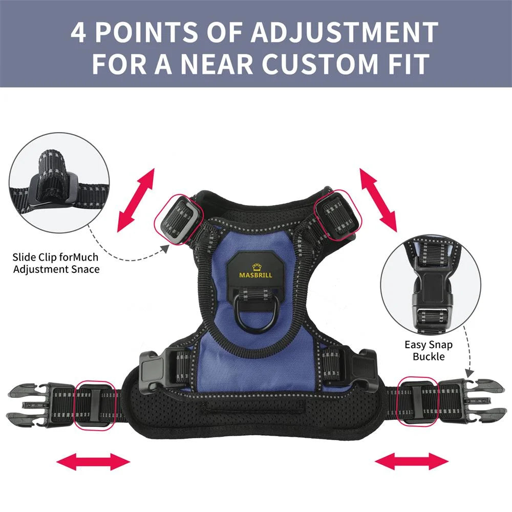Reflective No-Pull Dog Vest Harness with Handle, Adjustable Breathable Padded Chest Harness for Small, Medium, and Large Dogs - Blue
