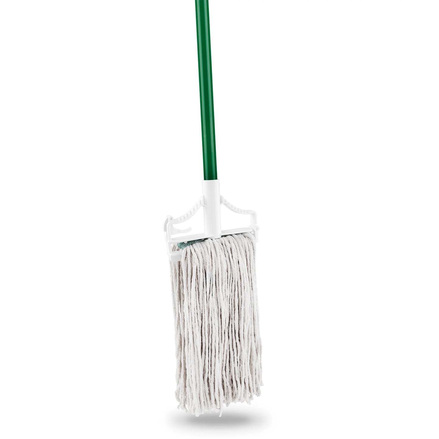 Household Wet Mop Cotton Blend Cut End Steel Handle Green White