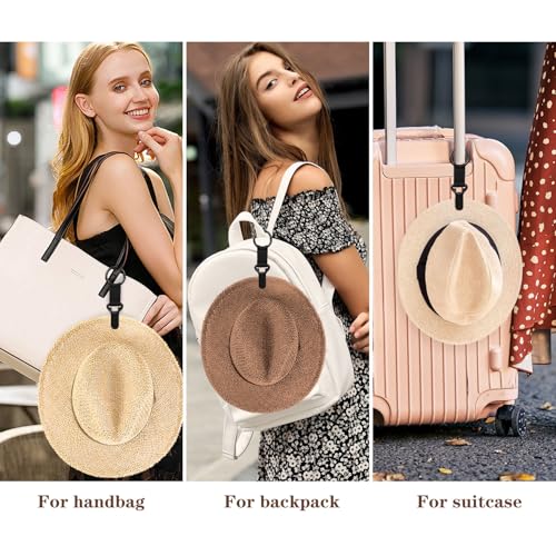 Niveaya Hat Clip for Travel on Bag - 2 Pack, Vacation Beach Cruise Essentials Accessory for Travel Handbag Backpack Luggage, Securely Hold to Keep Hat Shaped, Hands-Free, Black+Black