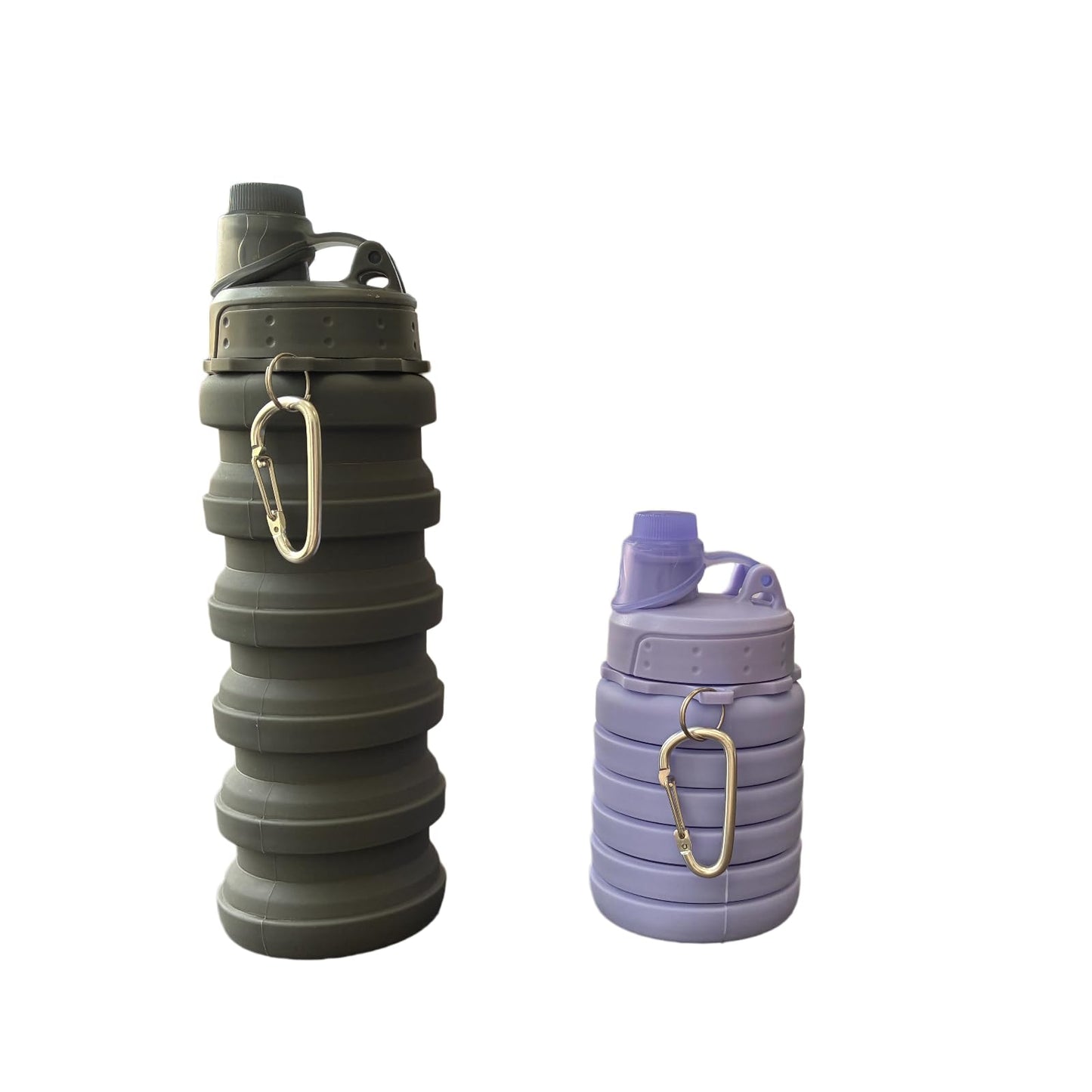 YCTMALL Collapsible Water Bottles Two Pack Travel Sports Portable Sport Water Bottle comes with mountaineering Buckle 500ml silicone Water-proof camping water bottle (Purple and Grey Color)
