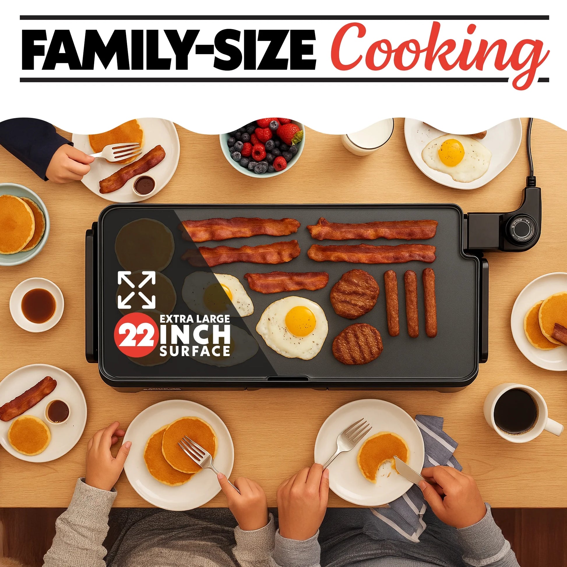 22 Inch Ceramic Nonstick Electric Griddle with Adjustable Temperature, Gray