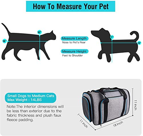 Siivton 4 Way Expandable Pet Carrier, Airline Approved Collapsible Cat Soft-Sided Carriers W/Removable Fleece Pad for Cats, Puppy, Small Dogs (18"x 11"x 11")