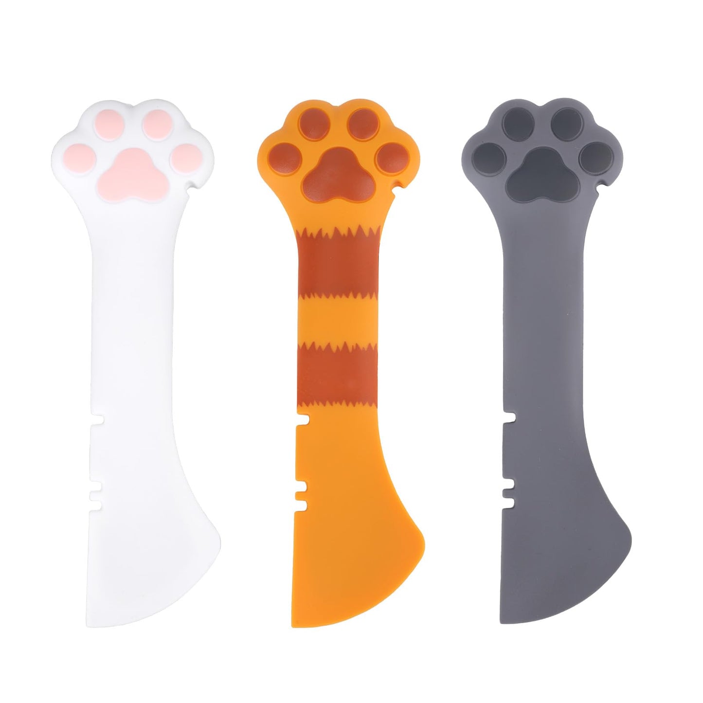 Tinoaly 3 Pcs Dog Cat Food Spoon, Cute Paw Spoon for Wet Food Silicone Can Opener Multifunctional Pet Spatula Scoop Mixing Spoons for Cat Dog Supplies (White, Orange & Dark Grey)