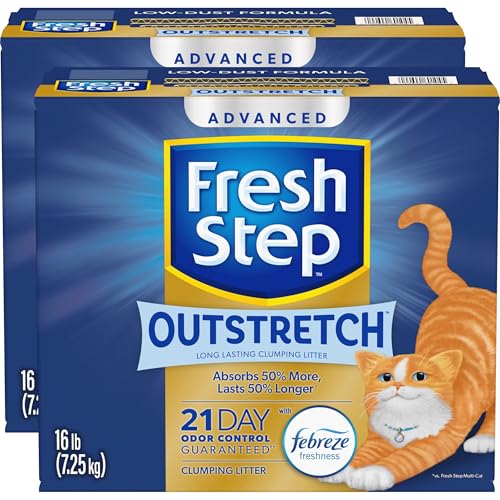 Fresh Step Outstretch Advanced Long Lasting Clumping Litter with Febreze Freshness, Activated Charcoal Litter Lasts 50% Longer, 32 lbs. (2 x 16 lb. Box)