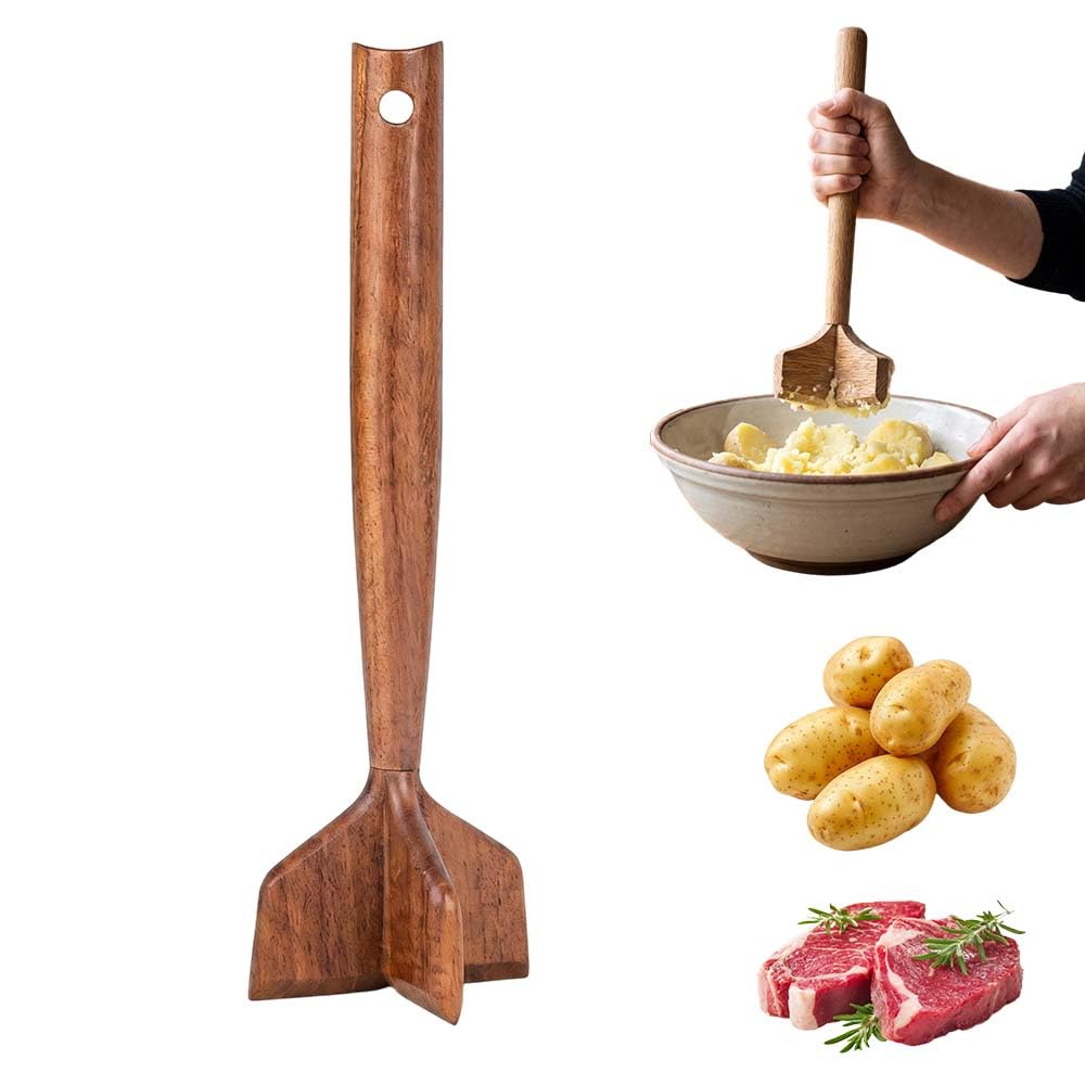 Teak Wood Meat Chopper, 2026 New Wooden Meat Masher Chopper, Ground Beef Masher, Chicken Hamburger Shredder Tool Multipurpose Kitchen Gadgets (1)