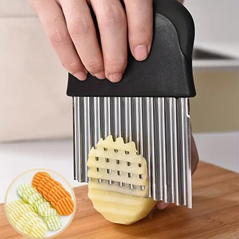 Crinkle Cutter,Upgraded Stainless Steel Crinkle Knife, Safety Kitchen French Fry Chip Cutter