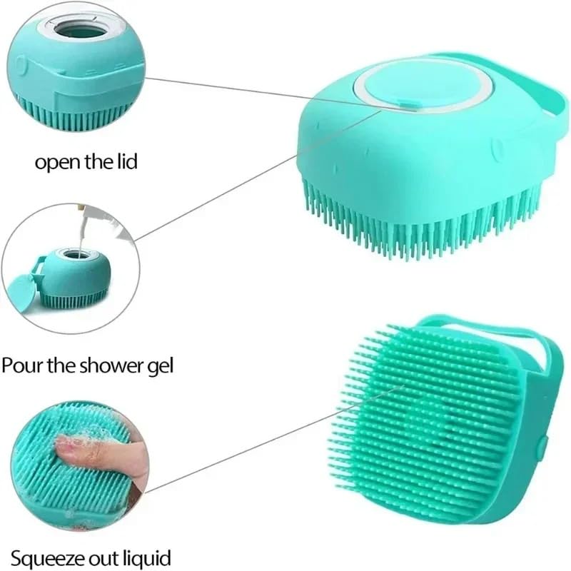 Soft Silicone Pet Brush - Invigorating Massage & Easy Cleaning for Dogs and Cats - Built-In Shower Gel Dispenser for Pampering Grooming Sessions
