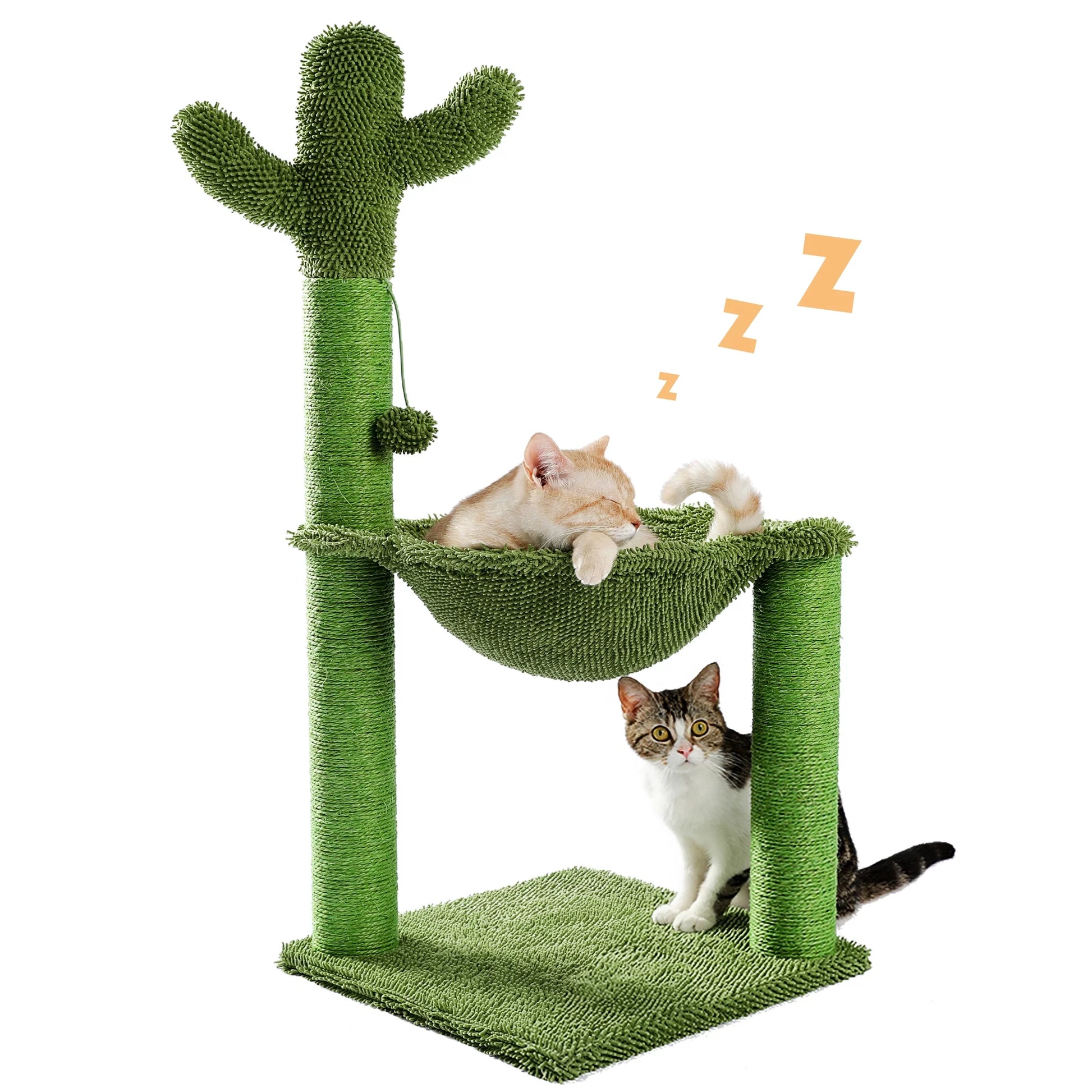 33-Inch Cactus Cat Scratching Post with Spacious Hammock for Indoor Cats - Green