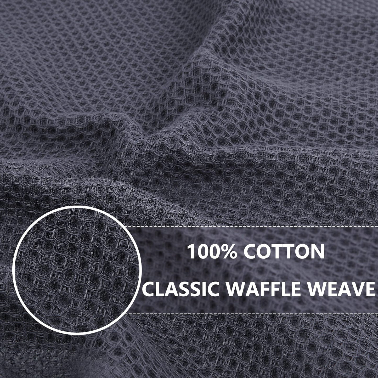 Premium 100% Cotton Waffle Weave Kitchen Dish Cloths, Ultra Soft and Highly Absorbent Quick Drying Towels, 12x12 Inches, Set of 6, Dark Grey