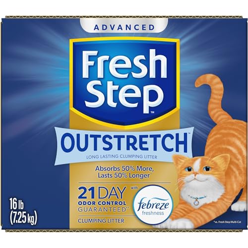 Fresh Step Outstretch Advanced Long Lasting Clumping Litter with Febreze Freshness, Activated Charcoal Litter Lasts 50% Longer, 32 lbs. (2 x 16 lb. Box)