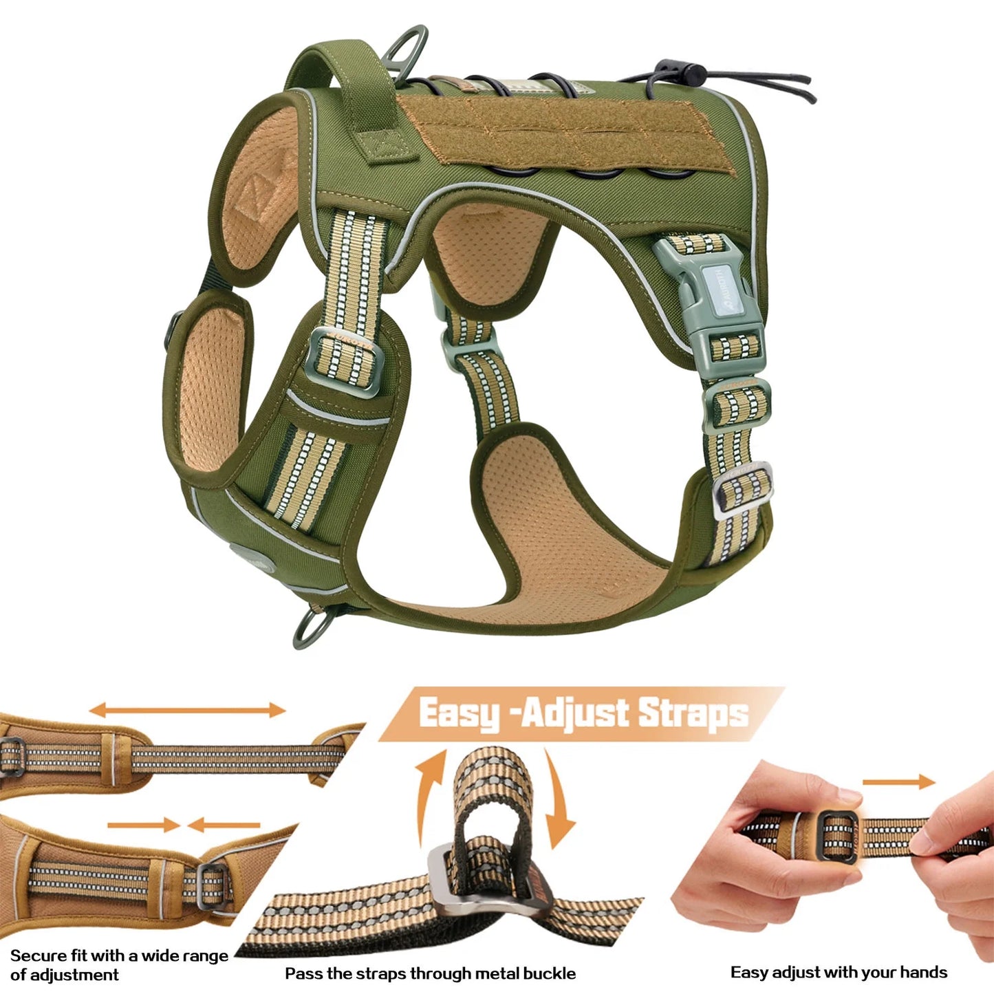 Adjustable No-Pull Dog Harness for Small Breeds, Reflective Soft Padded Vest with Dual Leash Clips for Training and Walking, Green