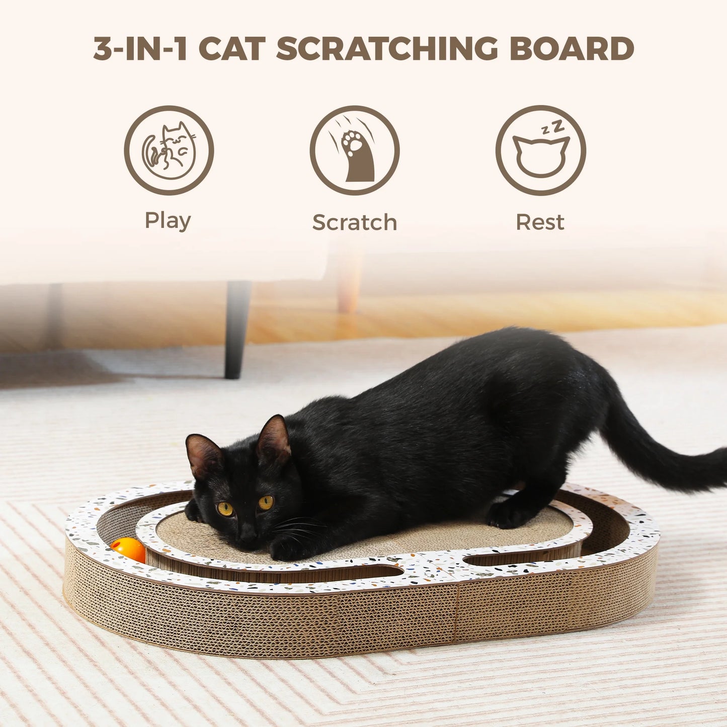 Cardboard Cat Scratcher with Interactive Toy Balls - 22.4" x 13.8" for Indoor Cats