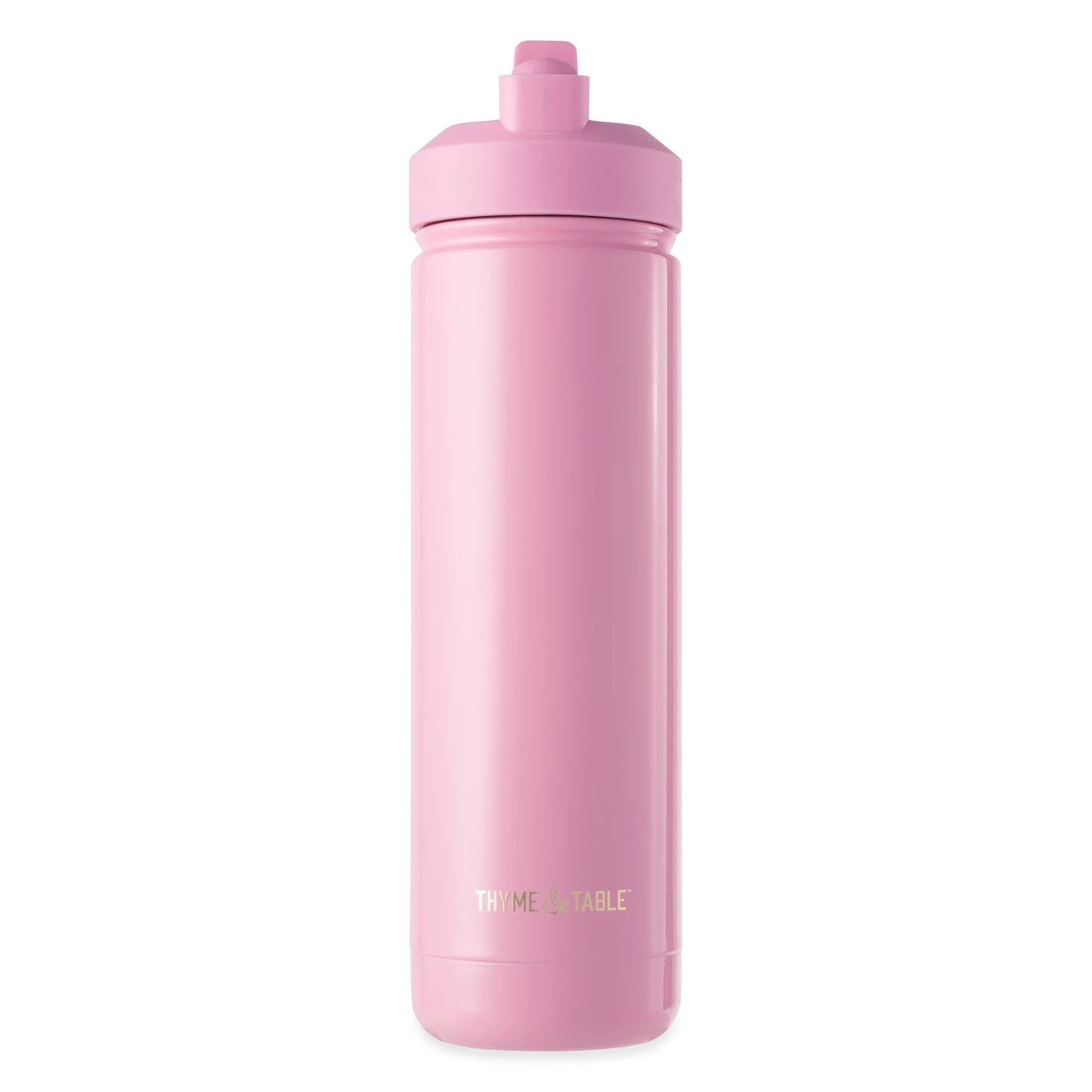 26 oz Water Bottle with Straw Lid, Pink with Gold Heart Charm