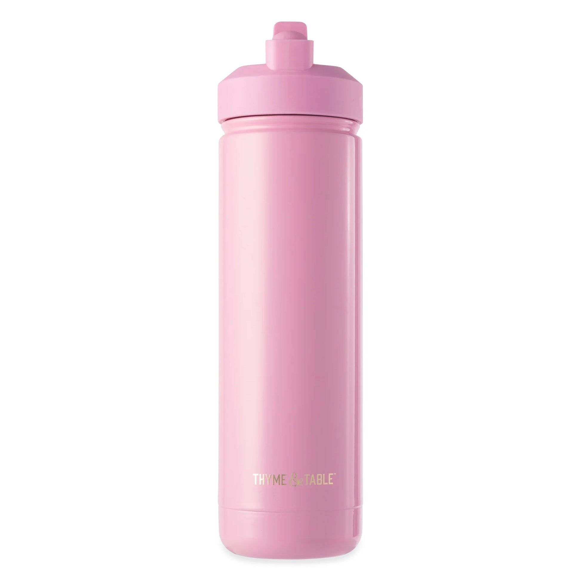 26 oz Water Bottle with Straw Lid, Pink with Gold Heart Charm