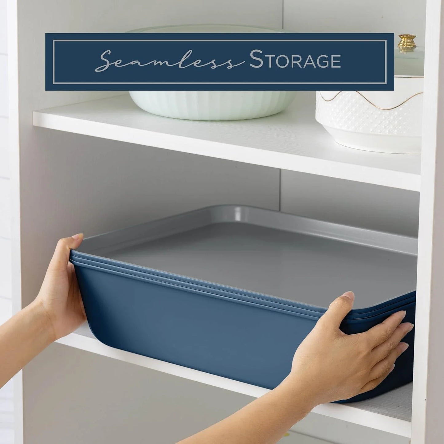 13-Piece Nonstick Cookware and Bakeware Set - Pots and Pans Collection with Stackable Design, Denim