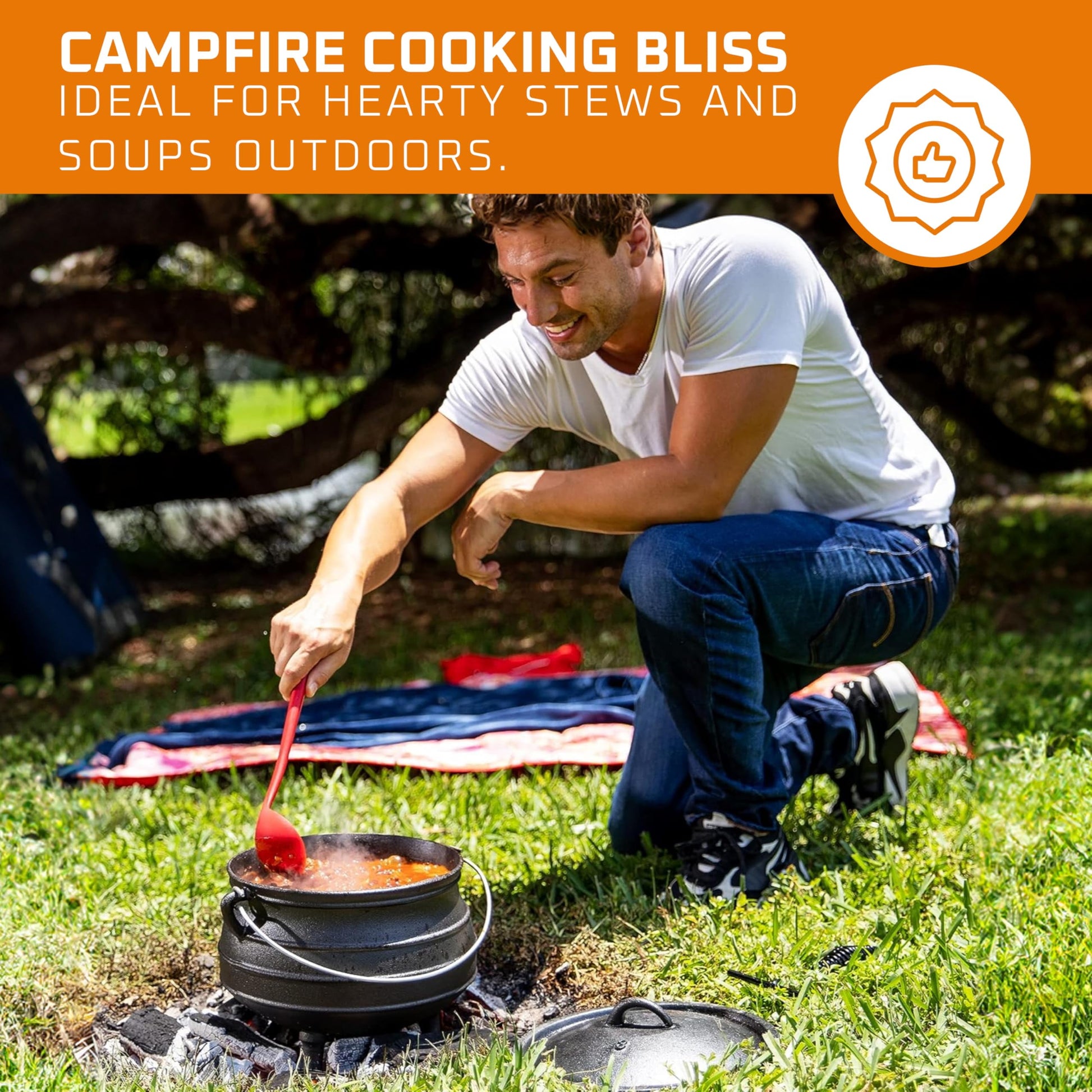 8-Quart Pre-Seasoned Cast Iron Cauldron - African Potjie Pot with Lid - 3-Legged Pot for Even Heat Distribution - Outdoor Cast Iron Dutch Oven Cookware for Campfire Cooking and Boiling