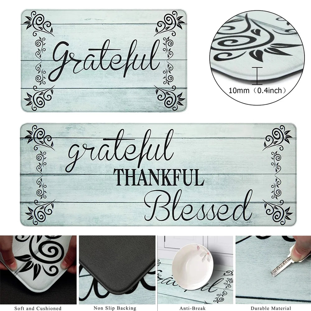 2-Piece Kitchen Rug Set, Non-Slip Anti-Fatigue Mats, Waterproof Ergonomic Comfort Cushioned Floor Runners, Blue, 18" x 30" and 18" x 47" for Home, Office, Sink, and Laundry