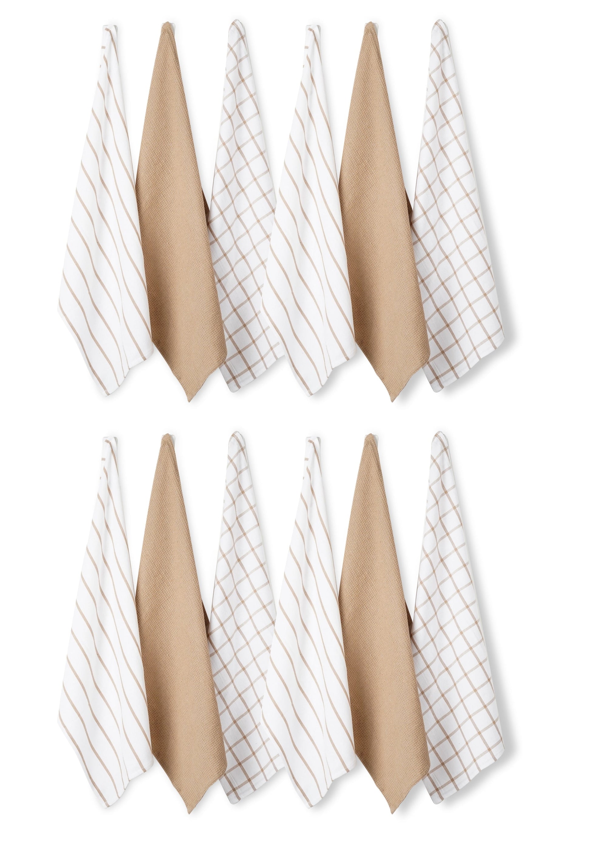 Kitchen Towels Set - Pack of 12 Cotton Dish Towels for Drying Dishes, 18”X 28”, Kitchen Hand Towels, Quick Drying Kitchen Towel Set - Beige