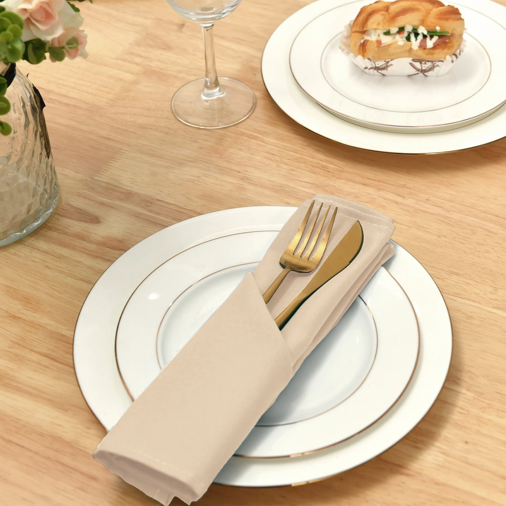 Cloth Dinner Napkin Set of 6, 18 X 18 Inch, Soft Reusable Absorbent Cloth Napkins for Wedding, Banquet, Restaurant, Hotel and Home, Polyester Blend, Beige