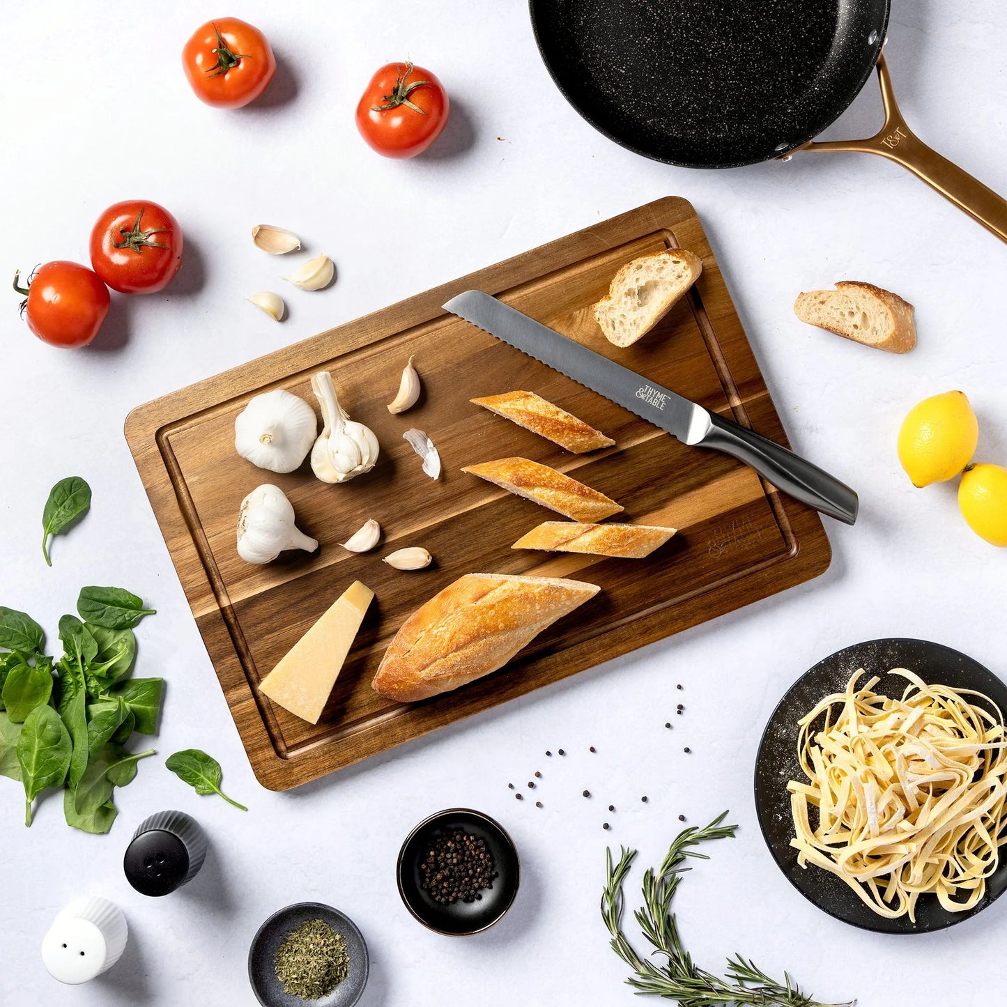 Large 12"X18" Acacia Wood Cutting Board with Triangle Shaped Anti-Slip Grips