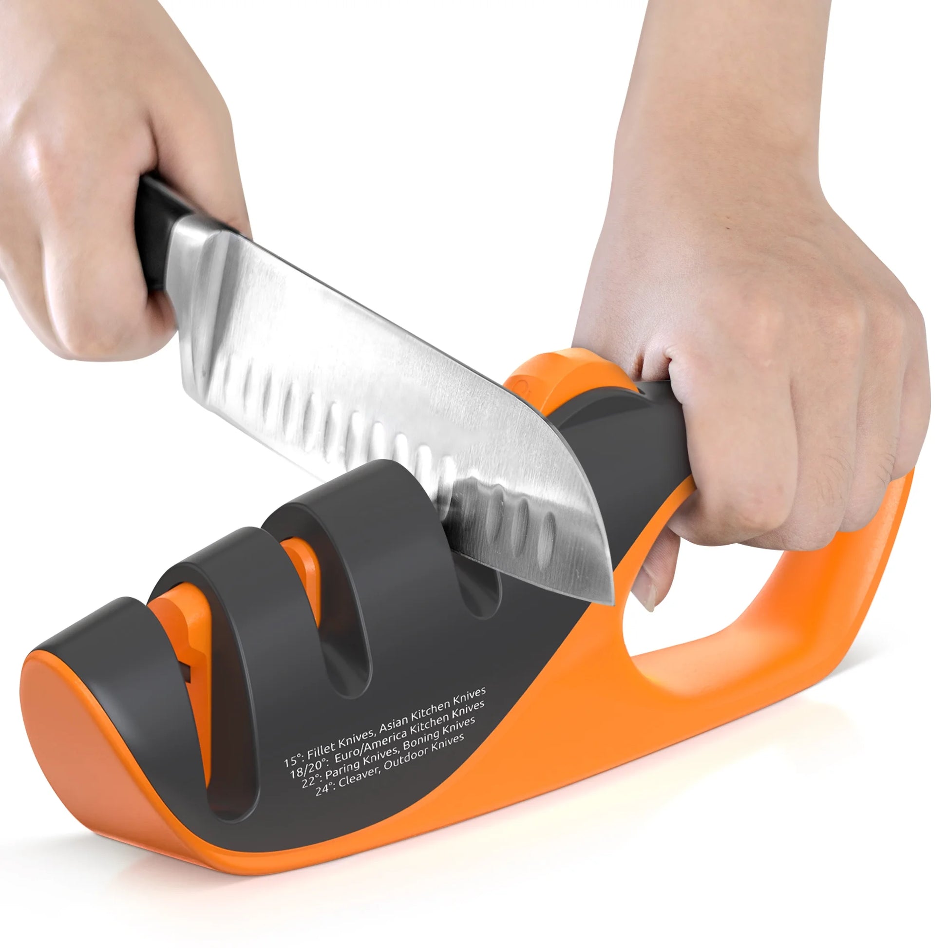 Adjustable 3-Stages Knife Sharpener – 5 Angle Manual Sharpener for Kitchen, Chef, Hunting, Fillet, Pocket, Cleaver & Serrated Knives – Ergonomic Handle, Scissor Slot, Coarse & Fine Stages