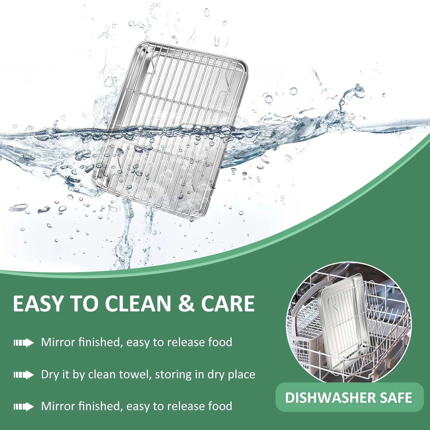 Baking Sheet with Rack Set (2 Pans + 2 Racks), 10.5” X8” X1” Stainless Steel Baking Pan Tray with Cooling Rack, Nonstick Cookie Sheet, Warp Resistant & Heavy Duty & Rust Free