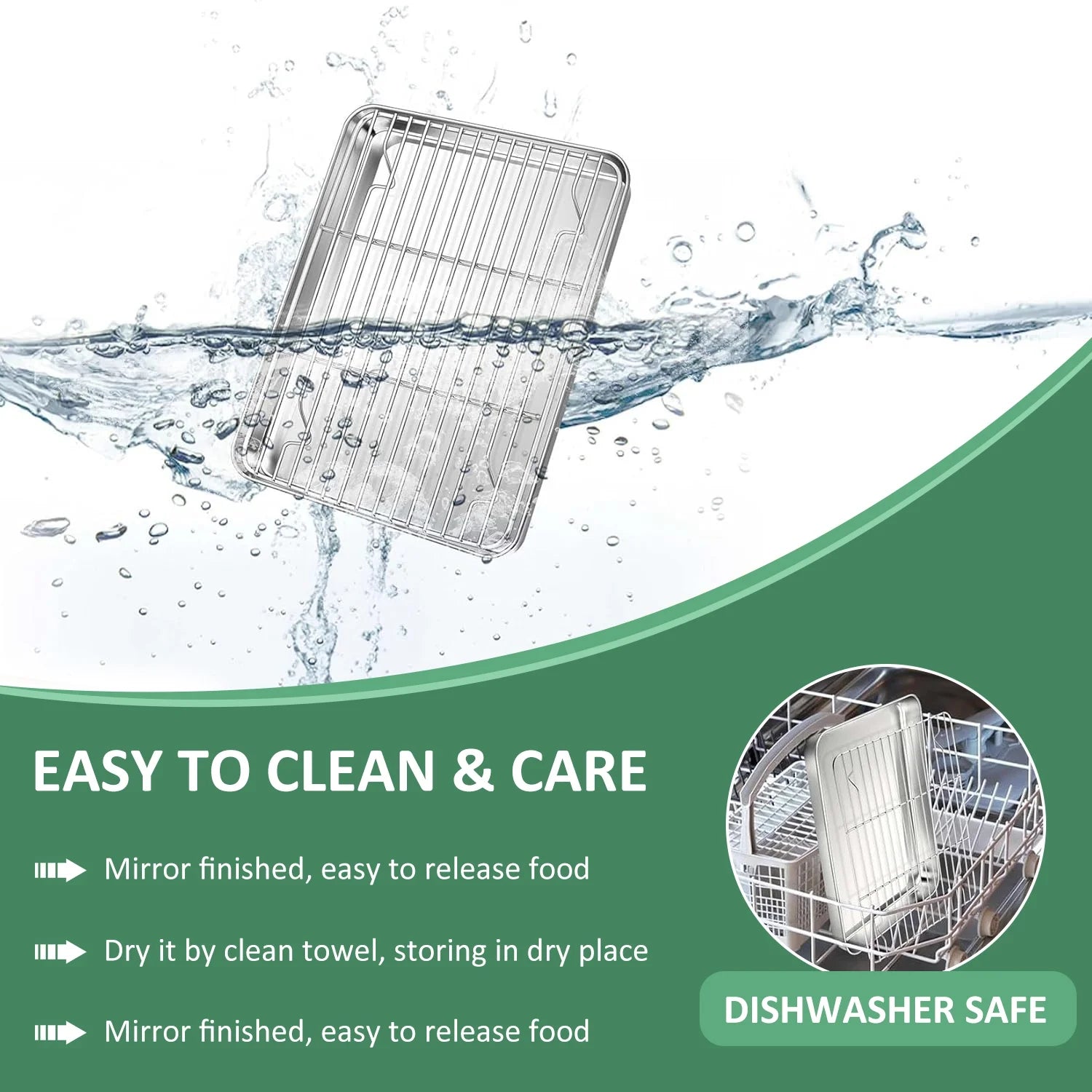 Baking Sheet with Rack Set (2 Pans + 2 Racks), 10.5” X8” X1” Stainless Steel Baking Pan Tray with Cooling Rack, Nonstick Cookie Sheet, Warp Resistant & Heavy Duty & Rust Free