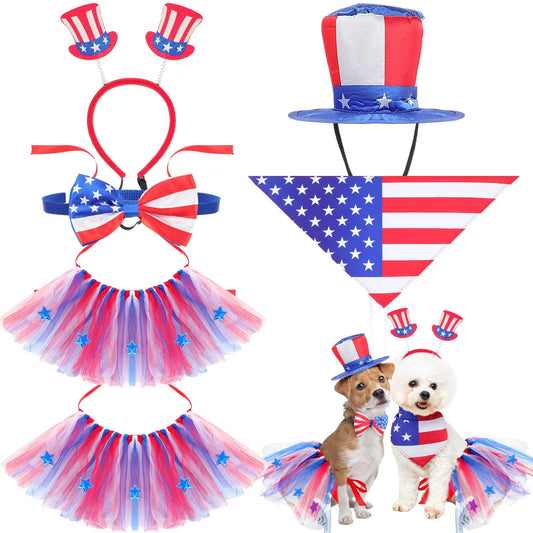 6 Pcs 4Th of July Dog Costume Set Includes Dog Top Hat, American Flag Dog Bow...