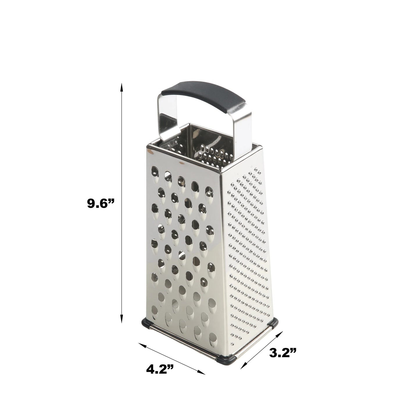Soft Grip Stainless Steel Grater 9" 4 Sided Silver