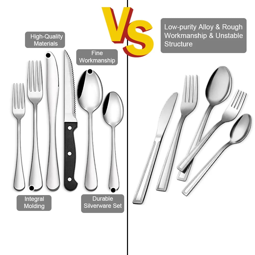48-Pieces Silverware Set for 8, Stainless Steel Flatware Cutlery Utensil Set Forks and Spoons, Kitchen Tableware Set