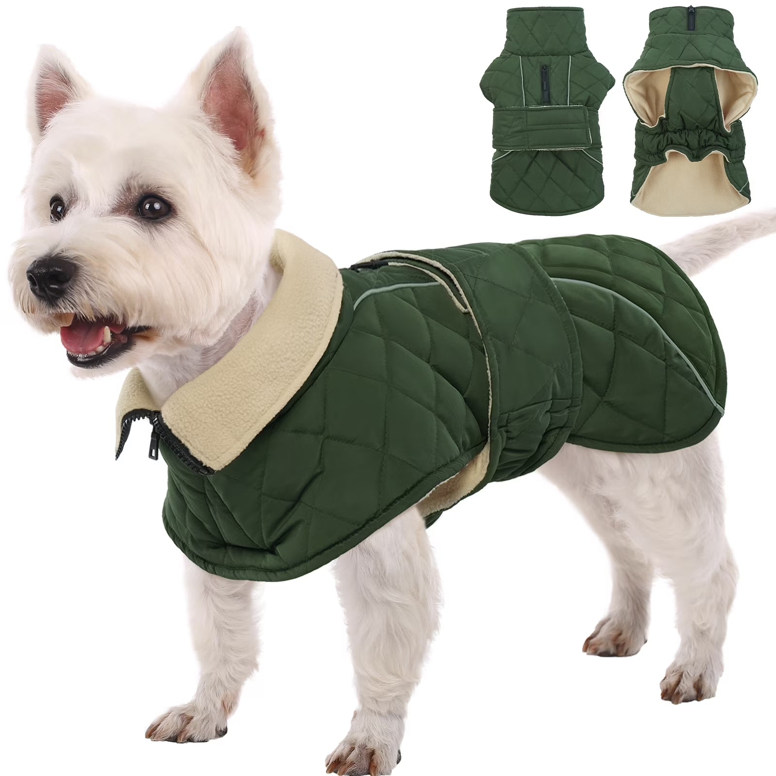 Winter Dog Coat - Warm Jacket for Small, Medium, and Large Dogs in Green, Size M