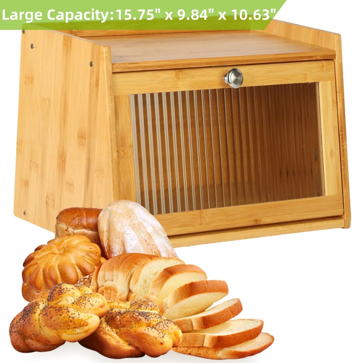 Bamboo Bread Box, Bread Box for Kitchen Counter, Large Bread Storage Container, Bread Bin for Bakery Products, Bread Holder Container, Natural