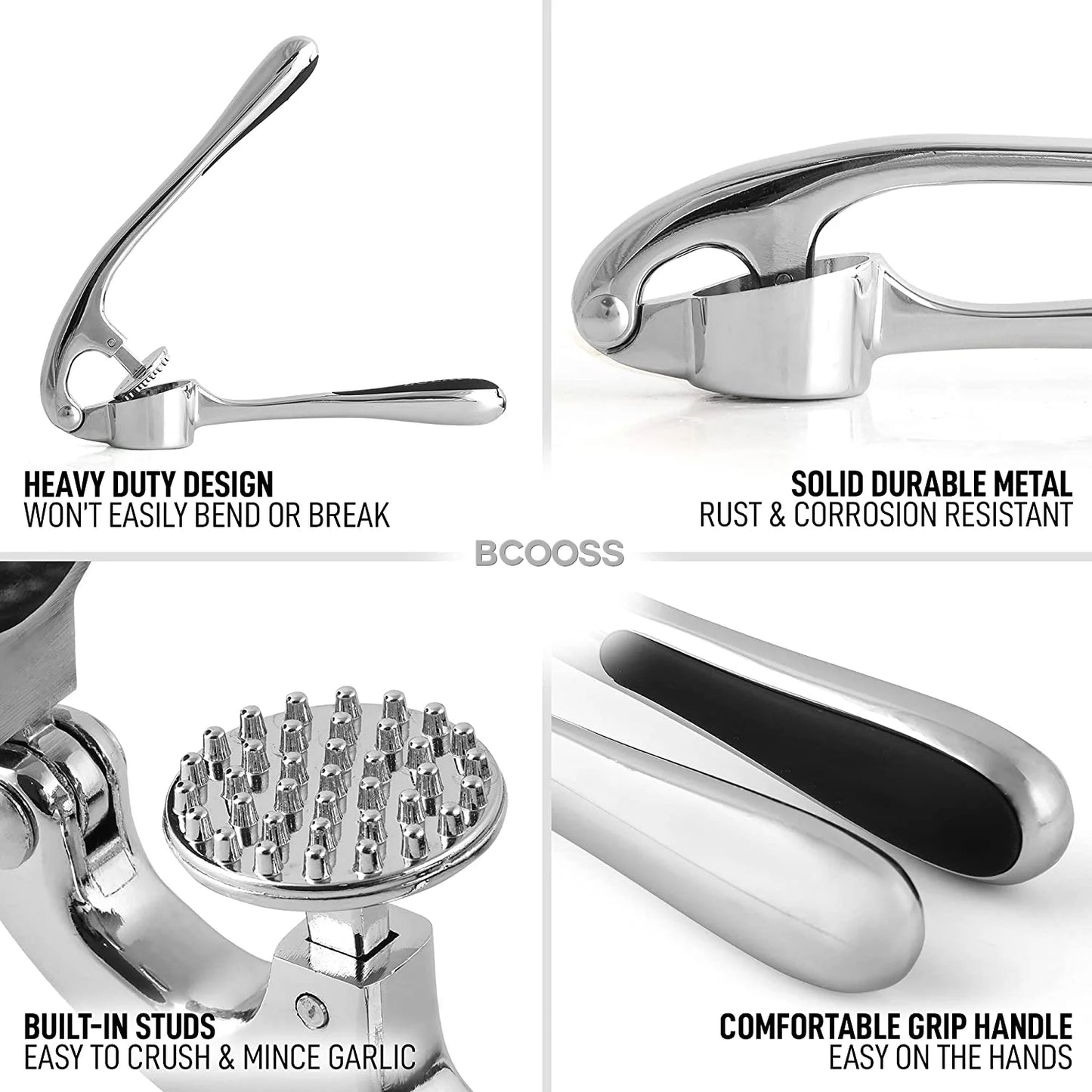 Garlic Press and Mincer Stainless Steel Easy Squeeze Pressed Garlic Crusher with Handle