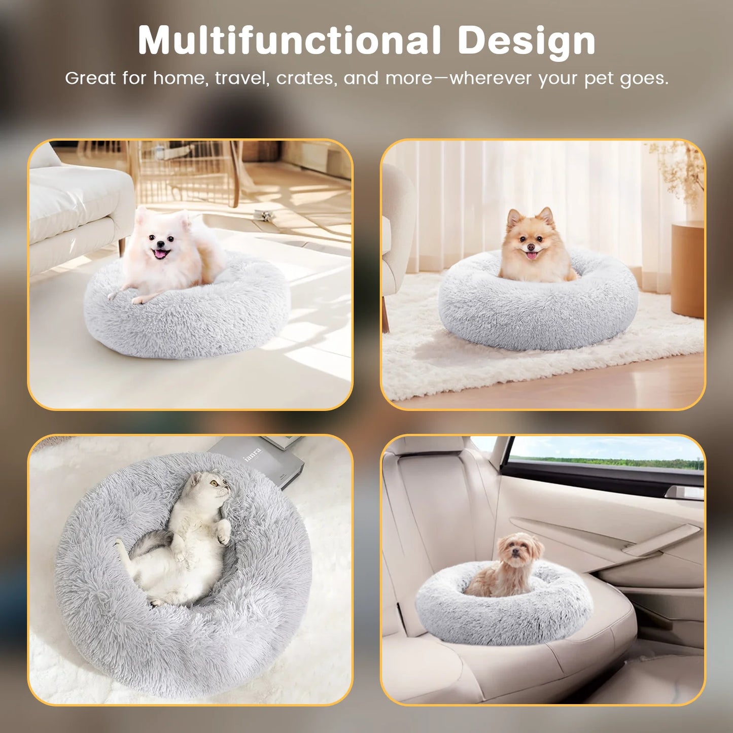 20-Inch Calming Donut Dog Bed for Small Dogs - Anti-Anxiety Cozy Round Pet Bed, Fluffy and Washable for Small to Medium Dogs and Cats
